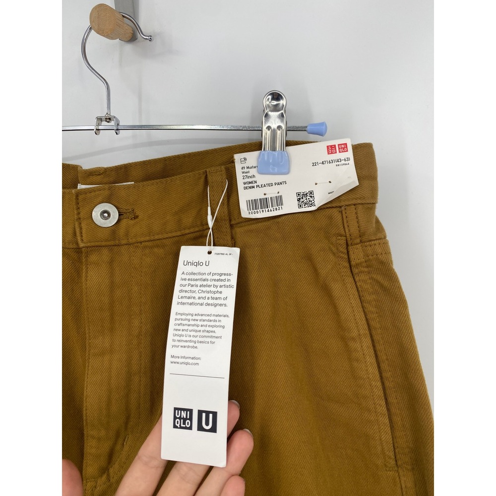 Uniqlo U Denim Pleated Pants Women 27 Brown High Rise Tapered 471631 - Picture 3 of 5